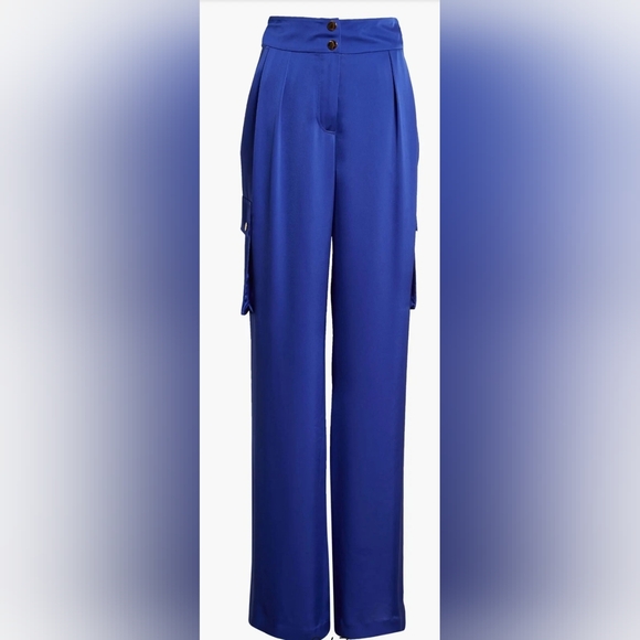 Ramy Brook Rumer wide-leg cargo pant cabana blue satin New Sz 00